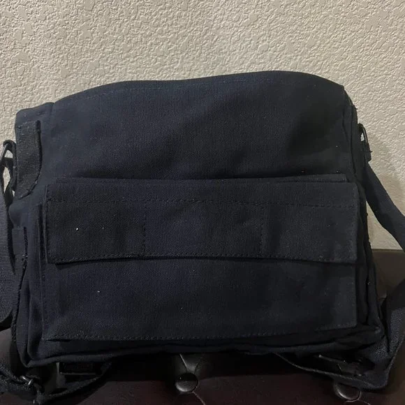 ARMY Tough Vintage Canvas Shoulder Bag Black Color With Skull & Bone Patch - NEW